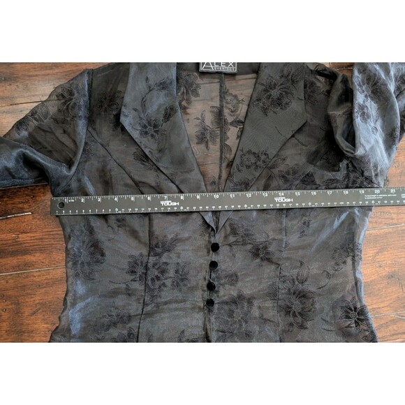 Alex Evenings Black Floral Sheer Blazer Jacket Goth Glam Eveningwear Vtg - Picture 5 of 8